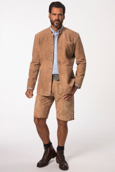 JP1880 Premium Goat Suede Staghorn Embroidery Shorts Leather Brown - JP1880 - JP1880 Vyrų Drabužiai Didelių Dydžių