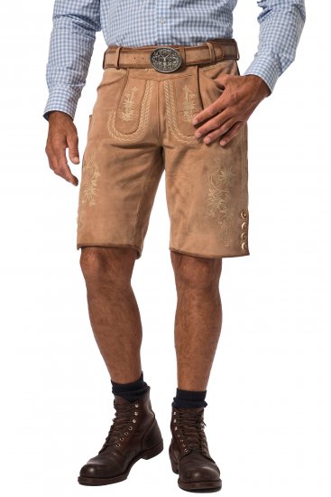 JP1880 Premium Goat Suede Staghorn Embroidery Shorts Leather Brown - Šortai - Šortai - W40-W60