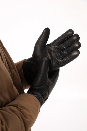 JP1880 Gloves Leather Warm Lining Black - Pirštinės - 