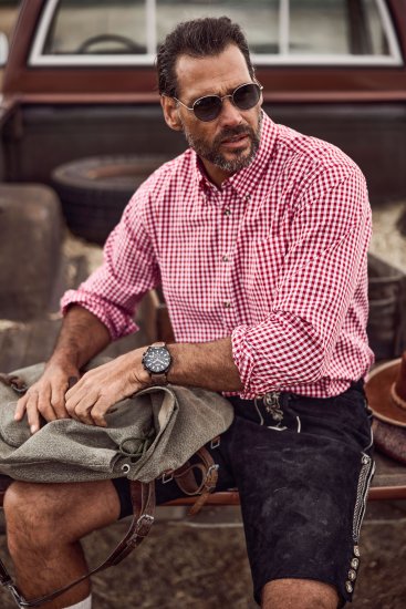 JP1880 Modern Fit Button-Down Collar Long Sleeve Check Shirt Light Red - Marškiniai - Marškiniai - 2XL-8XL