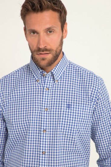 JP1880 Shirt Traditional Checked Long Sleeve Blue - Marškiniai - Marškiniai - 2XL-8XL