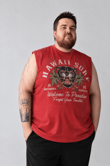 Kam Jeans 5763 Hawaii Surf Vest Sleeveless T-Shirt Washed Red - Marškinėliai - Marškinėliai - 2XL-14XL