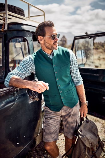 JP1880 Mottled Stretch Knit Stand-up Collar Vest Turquoise Blue - Trachten & Oktoberfest - Oktoberfest apranga didelių dydžių (Trachten)