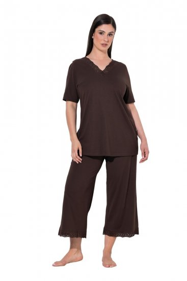 Ulla Popken 806944 Pižama trumpomis rankovėmis Ruda - Pižama/Loungewear - 