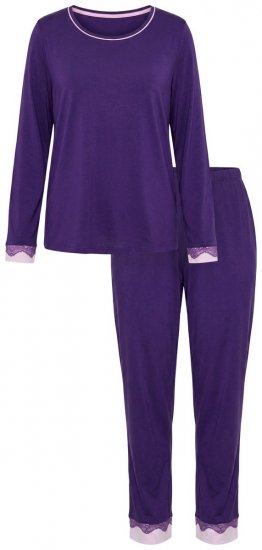 Ulla Popken 812441 Pižama ilgomis rankovėmis su nėriniais Karališka mėlyna - Pižama/Loungewear - 