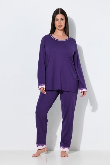 Ulla Popken 812441 Pižama ilgomis rankovėmis su nėriniais Karališka mėlyna - Pižama/Loungewear - 