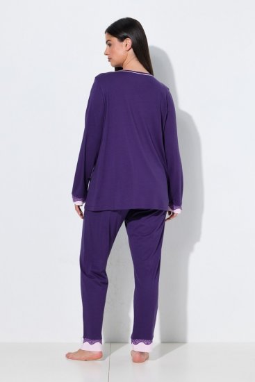 Ulla Popken 812441 Pižama ilgomis rankovėmis su nėriniais Karališka mėlyna - Pižama/Loungewear - 