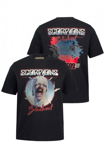 JP1880 Scorpions Blackout Graphic Comfort Fit Band T-Shirt Black - Marškinėliai - Marškinėliai - 2XL-14XL