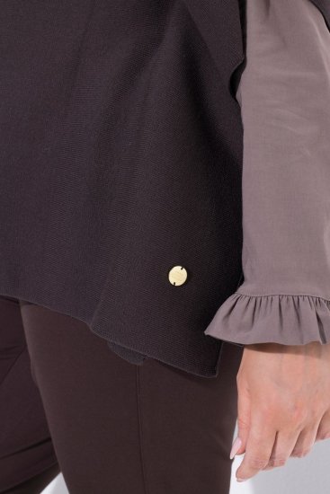 Ulla Popken 820620 Pončo megztinis su aukšta apykakle Mahagonio ruda - Pončai ir pelerinos - 