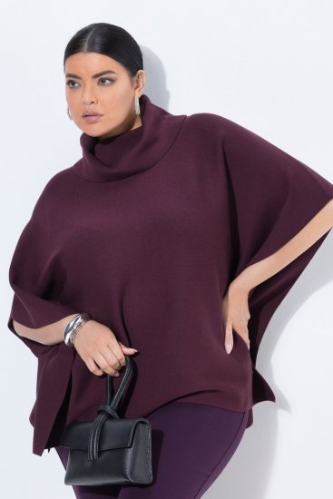 Ulla Popken 820620 Pončo megztinis su aukšta apykakle Slyvų - Pončai ir pelerinos - 