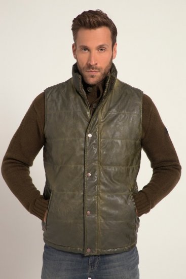 JP1880 Quilted Gilet Vintage Leather Green - Didelės vyriškos striukės - Didelės vyriškos striukės