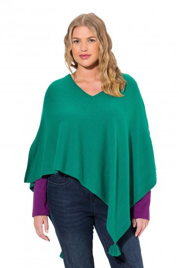 Ulla Popken Knit Pointed Hem Poncho Emerald Green - Megztiniai ir džemperiai - 