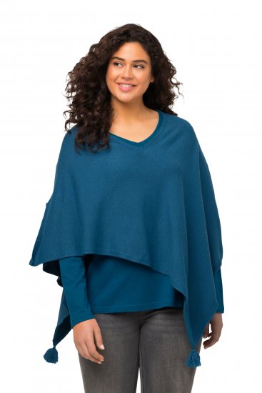Ulla Popken Knit Pointed Hem Poncho Cerulean - Megztiniai ir džemperiai - 
