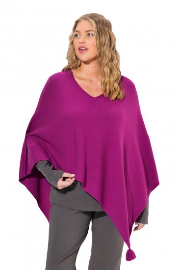 Ulla Popken Knit Pointed Hem Poncho Berry - Megztiniai ir džemperiai - 