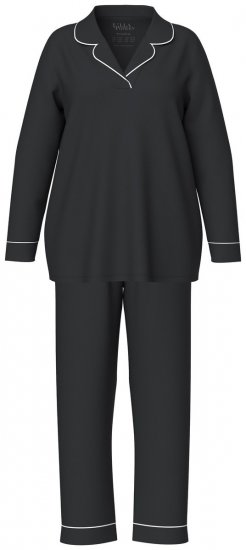 Ulla Popken 823030 Pižama su marškinių apykakle Juoda - Pižama/Loungewear - 