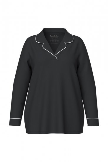 Ulla Popken 823030 Pižama su marškinių apykakle Juoda - Pižama/Loungewear - 