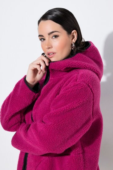 Ulla Popken 823371 Teddy striukė su gobtuvu ir dygsniuotomis kišenėmis Fuksija - Fleece apranga - 