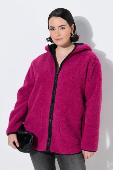 Ulla Popken 823371 Teddy striukė su gobtuvu ir dygsniuotomis kišenėmis Fuksija - Fleece apranga - 