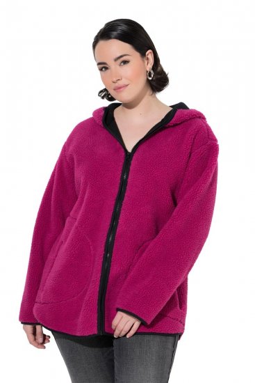 Ulla Popken 823371 Teddy striukė su gobtuvu ir dygsniuotomis kišenėmis Fuksija - Fleece apranga - 