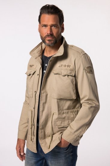 JP1880 Field Jacket with Badges Vintage Look Dark Beige - Didelės vyriškos striukės - Didelės vyriškos striukės