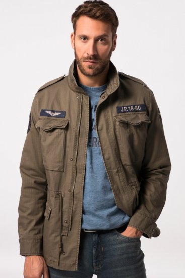 JP1880 Field Jacket with Badges Vintage Look TALL Moss Green - TALL striukės - TALL striukės aukštiems vyrams
