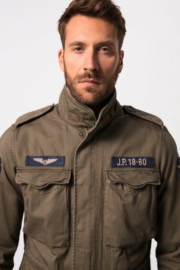 JP1880 Field Jacket with Badges Vintage Look TALL Moss Green - TALL striukės - TALL striukės aukštiems vyrams