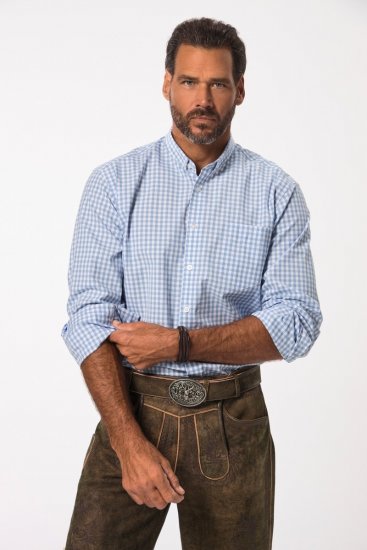 JP1880 Modern Fit Button-Down Collar Long Sleeve Check Shirt Light Blue - Marškiniai - Marškiniai - 2XL-8XL