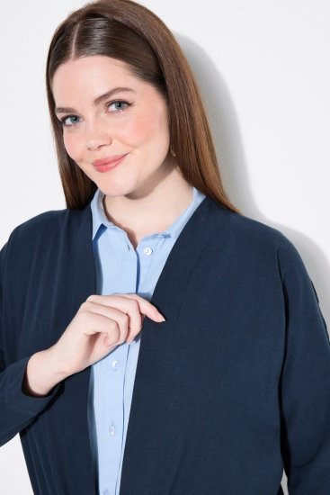 Ulla Popken 827116 Lino mišinio bolero su stačia apykakle Tamsiai mėlyna - Bolero švarkeliai - 