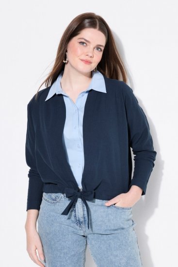 Ulla Popken 827116 Lino mišinio bolero su stačia apykakle Tamsiai mėlyna - Bolero švarkeliai - 