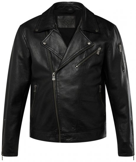 JP1880 830586 Biker striukė iš avienos napos Juoda - Didelės vyriškos striukės - Didelės vyriškos striukės