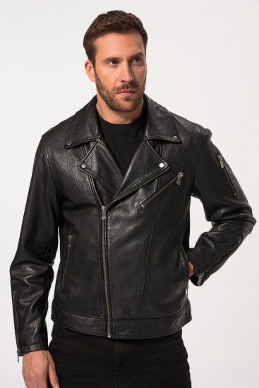 JP1880 830586 Biker striukė iš avienos napos Juoda - Didelės vyriškos striukės - Didelės vyriškos striukės