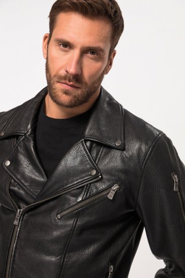 JP1880 830586 Biker striukė iš avienos napos Juoda - Didelės vyriškos striukės - Didelės vyriškos striukės