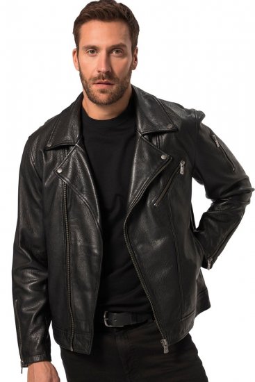 JP1880 830586 Biker striukė iš avienos napos Juoda - Didelės vyriškos striukės - Didelės vyriškos striukės