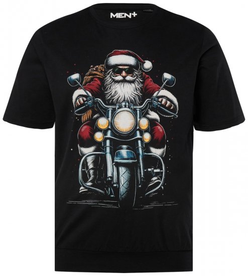 Men+ 148 Marškinėliai bellyfit Kalėdų Senelis ant motociklo Juoda - Marškinėliai - Marškinėliai - 2XL-14XL