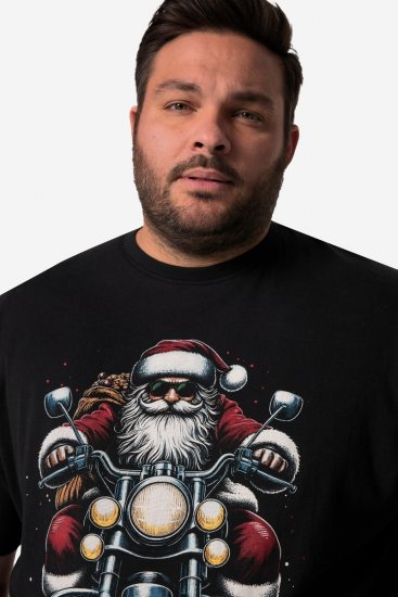 Men+ 148 Marškinėliai bellyfit Kalėdų Senelis ant motociklo Juoda - Marškinėliai - Marškinėliai - 2XL-14XL