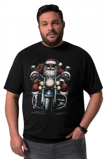 Men+ 148 Marškinėliai bellyfit Kalėdų Senelis ant motociklo Juoda - Marškinėliai - Marškinėliai - 2XL-14XL
