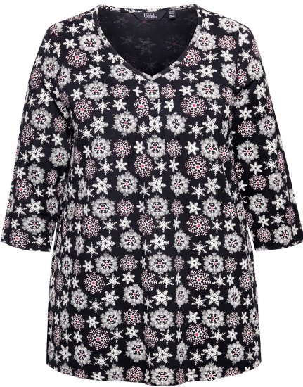 Ulla Popken Snowflake Print 3/4 Sleeve A-Line Tee Black - Spausdinti marškinėliai moterims - 