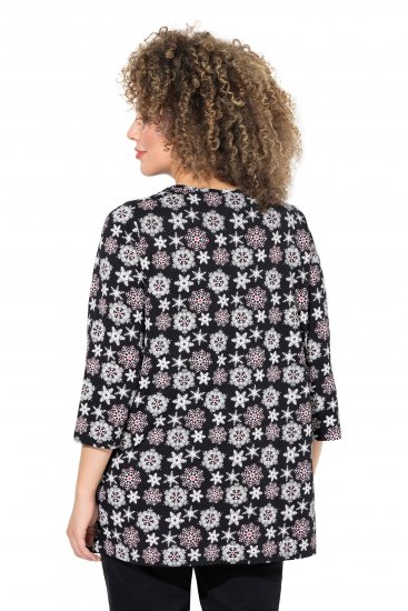 Ulla Popken Snowflake Print 3/4 Sleeve A-Line Tee Black - Spausdinti marškinėliai moterims - 