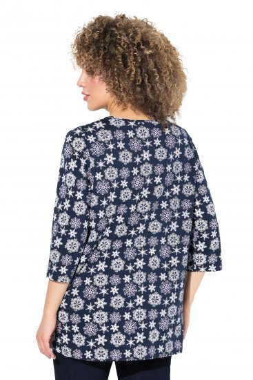 Ulla Popken Snowflake Print 3/4 Sleeve A-Line Tee Navy - Spausdinti marškinėliai moterims - 