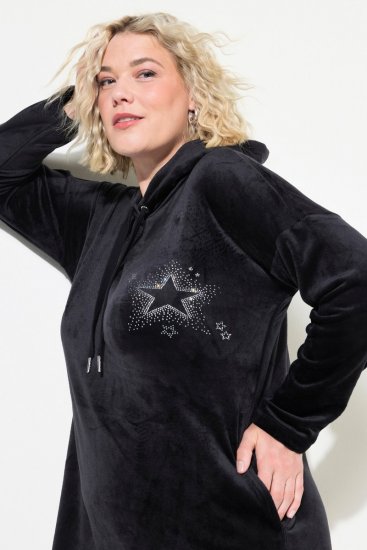 Ulla Popken 834550 Suknelė ilgomis rankovėmis su gobtuvu Juoda - Sportinio audinio suknelės - 