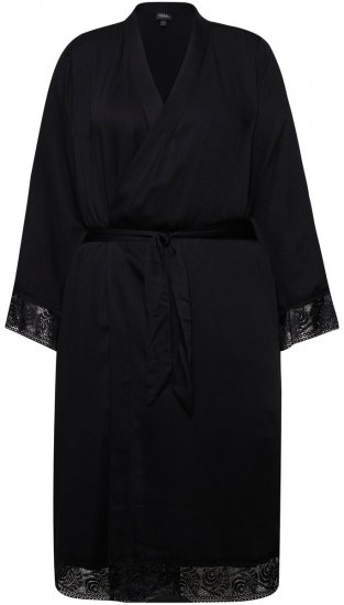 Ulla Popken 834837 Kimono chalatas su nėriniais Juoda - Chalatai - 