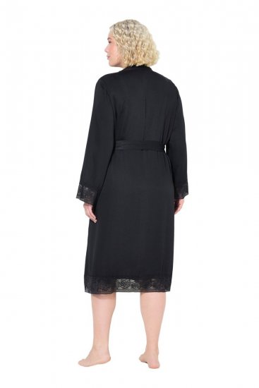 Ulla Popken 834837 Kimono chalatas su nėriniais Juoda - Chalatai - 