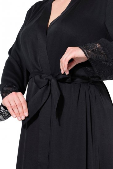 Ulla Popken 834837 Kimono chalatas su nėriniais Juoda - Chalatai - 
