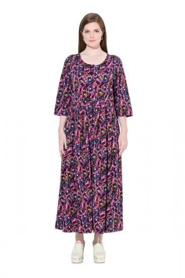 Ulla Popken 841219 Gėlėta maxi suknelė Tamsiai violetinė - Maxi suknelės - Maxi suknelės didesniems dydžiams