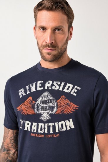 JP1880 T-Shirt Short Sleeve Chest Print Navy - Marškinėliai - Marškinėliai - 2XL-14XL
