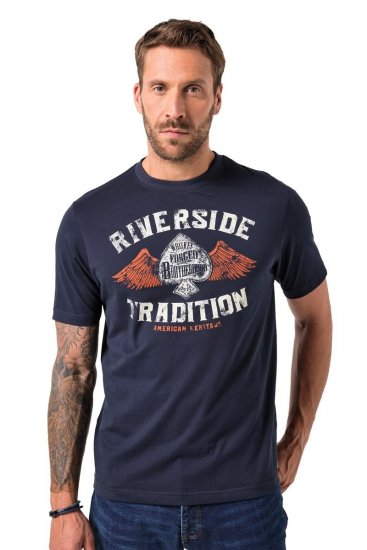 JP1880 T-Shirt Short Sleeve Chest Print Navy - Marškinėliai - Marškinėliai - 2XL-14XL