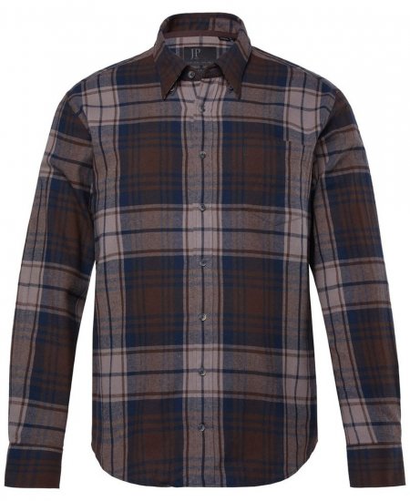 JP1880 Shirt Flannel Long Sleeve Dark Brown - Marškiniai - Marškiniai - 2XL-8XL