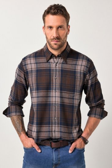 JP1880 Shirt Flannel Long Sleeve Dark Brown - Marškiniai - Marškiniai - 2XL-8XL