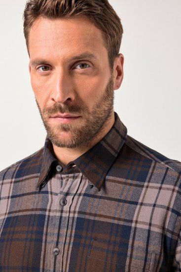 JP1880 Shirt Flannel Long Sleeve Dark Brown - Marškiniai - Marškiniai - 2XL-8XL