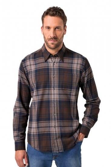 JP1880 Shirt Flannel Long Sleeve Dark Brown - Marškiniai - Marškiniai - 2XL-8XL